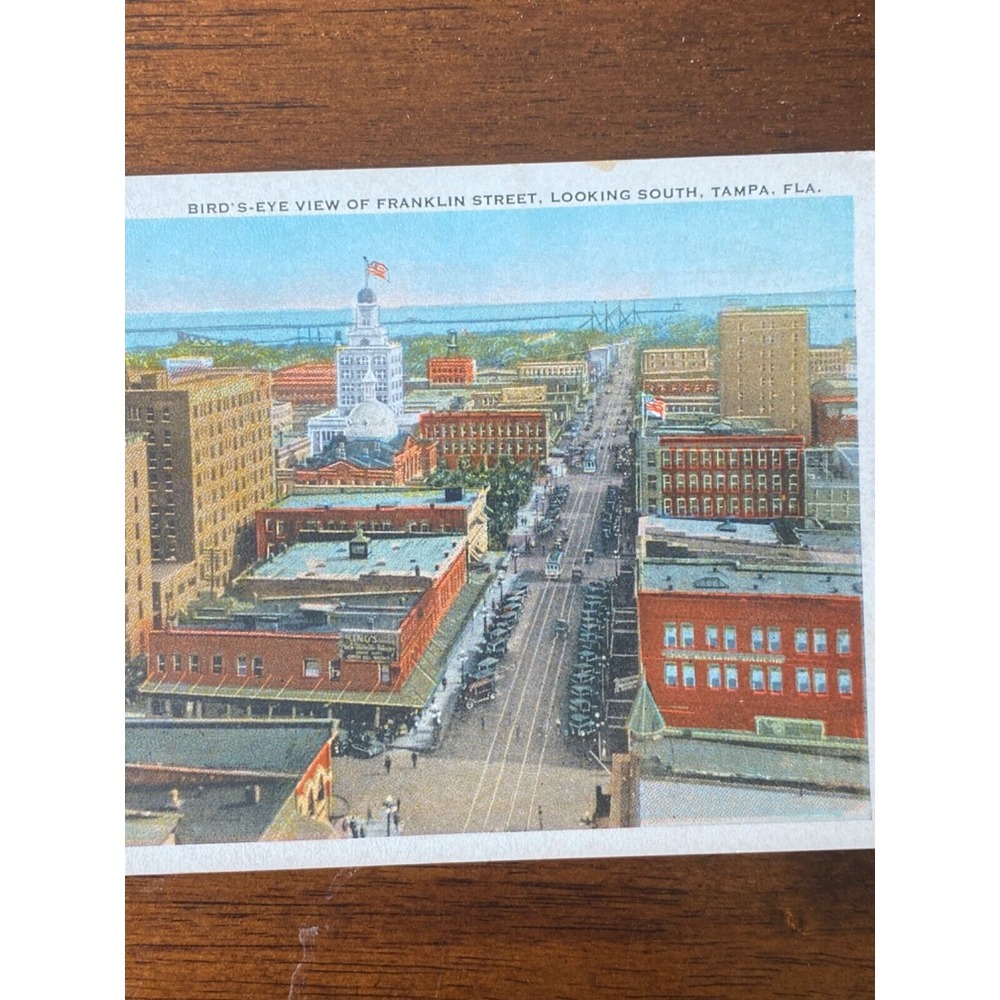 Vintage Tampa Postcard Aerial View Of Franklin Street Looking South White Border